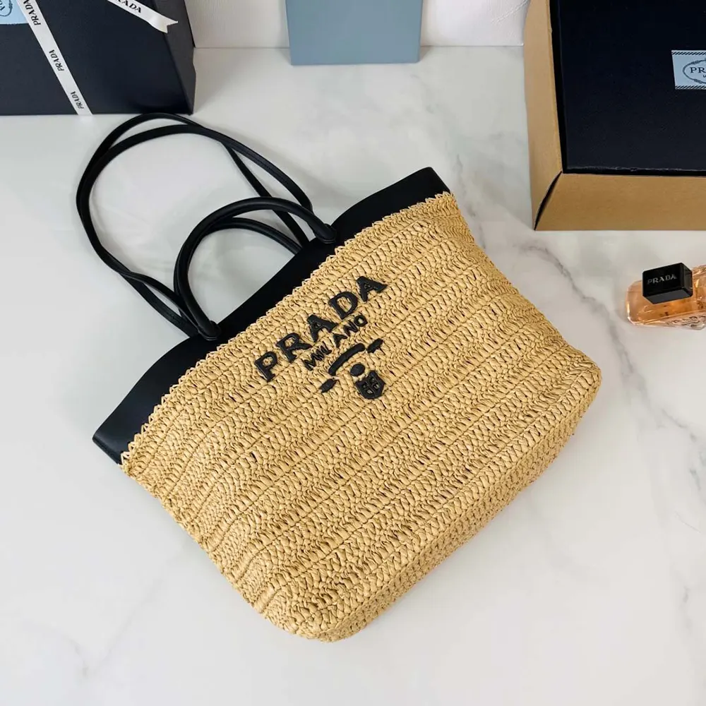 Prada Women Medium Crochet and Leather Tote Bag-Black - image 5