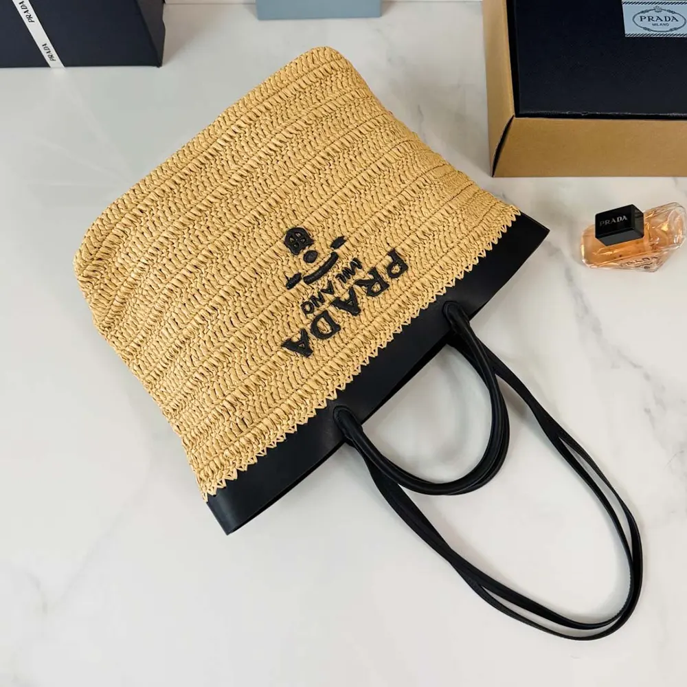 Prada Women Medium Crochet and Leather Tote Bag-Black - image 6