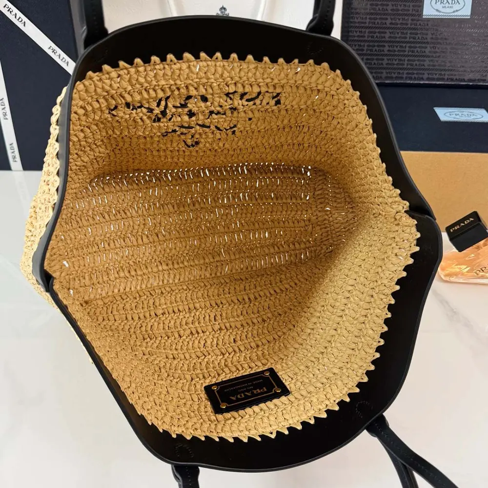Prada Women Medium Crochet and Leather Tote Bag-Black - image 8