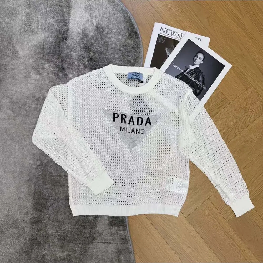 Prada Women Milano Open-knit Top-White - image 4