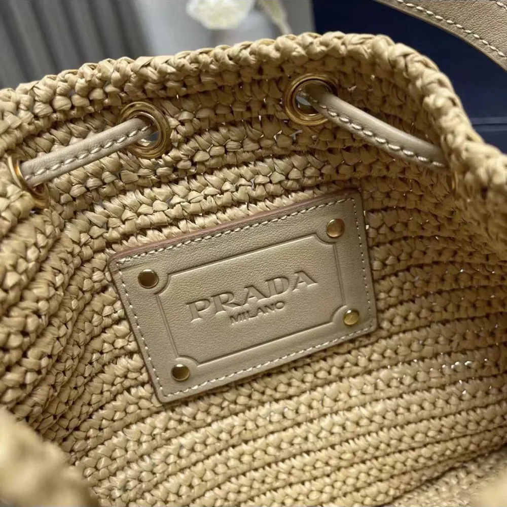 Prada Women Mini Crochet and Leather Bucket Bag-Natural - image 9