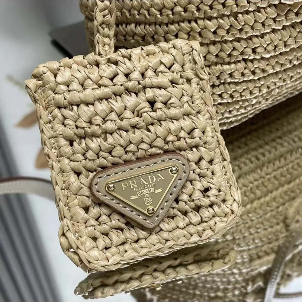 Prada Women Mini Crochet and Leather Bucket Bag-Natural - image 8