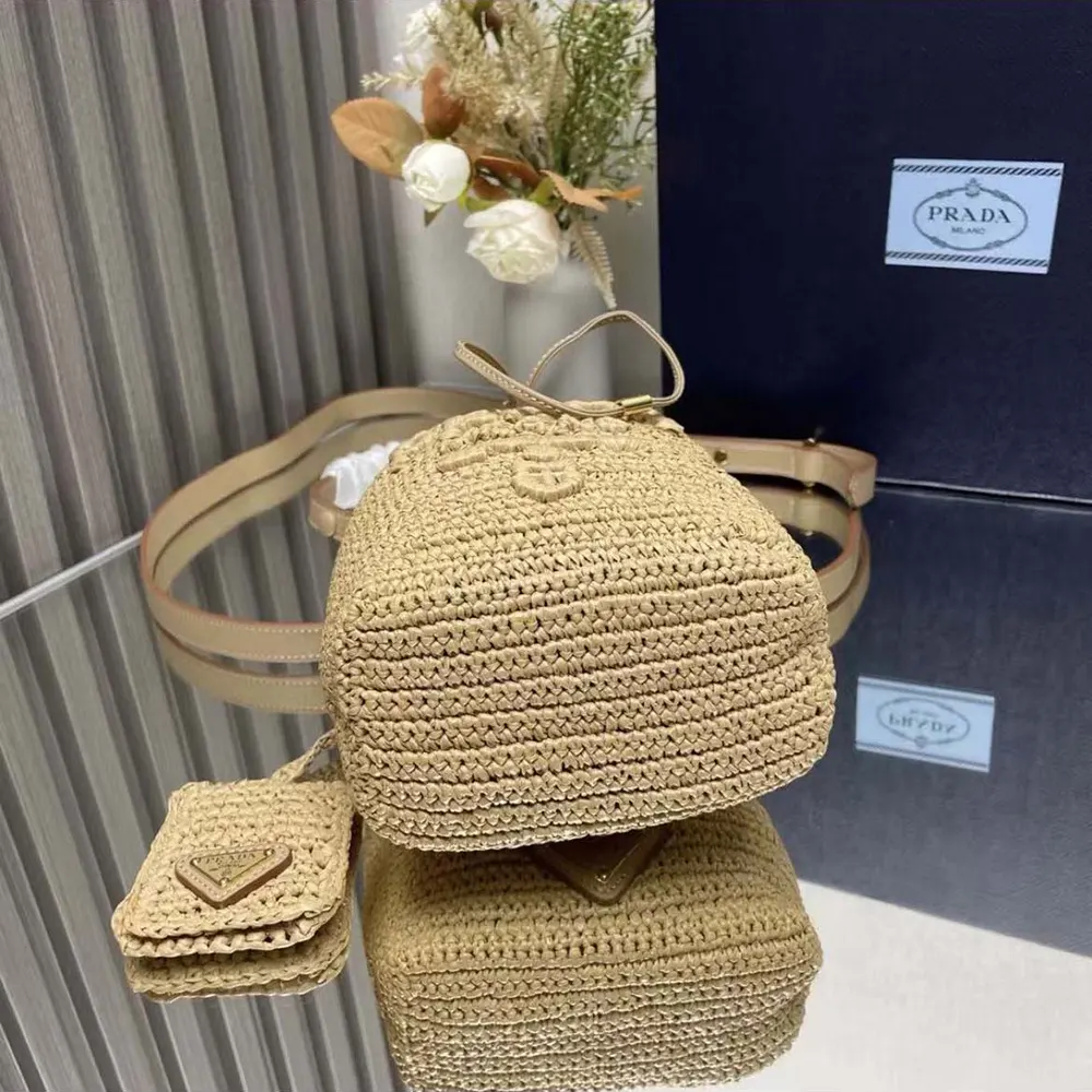 Prada Women Mini Crochet and Leather Bucket Bag-Natural - image 5