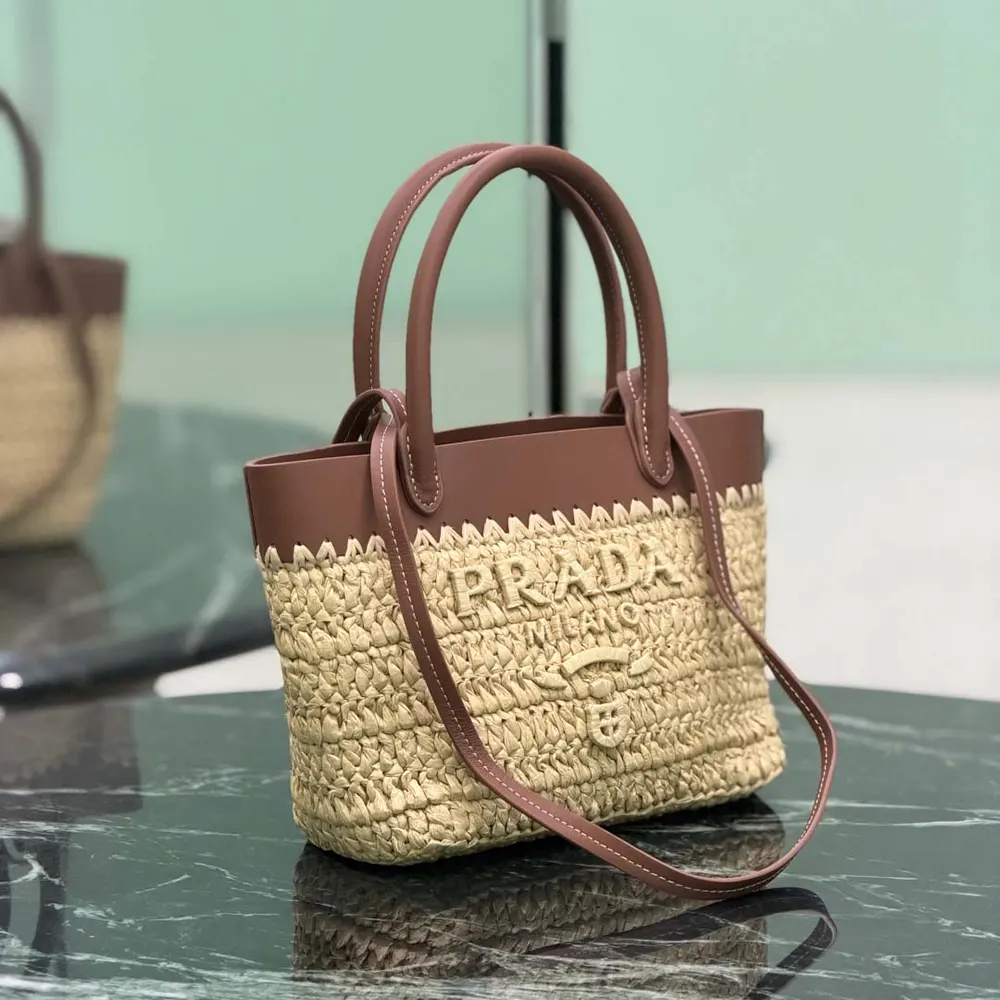 Prada Women Mini Crochet and Leather Tote Bag - image 13