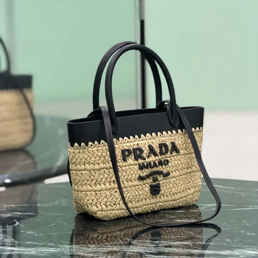 Prada Women Mini Crochet and Leather Tote Bag - image 4