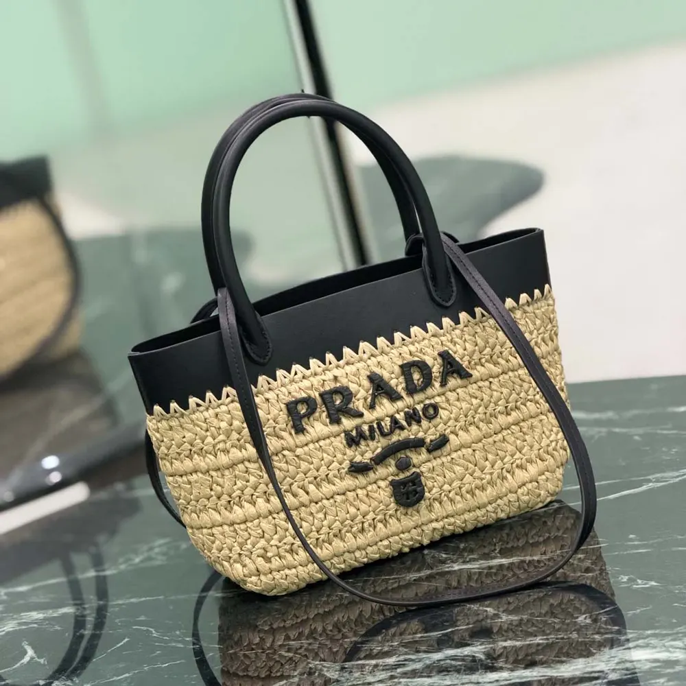 Prada Women Mini Crochet and Leather Tote Bag - image 5