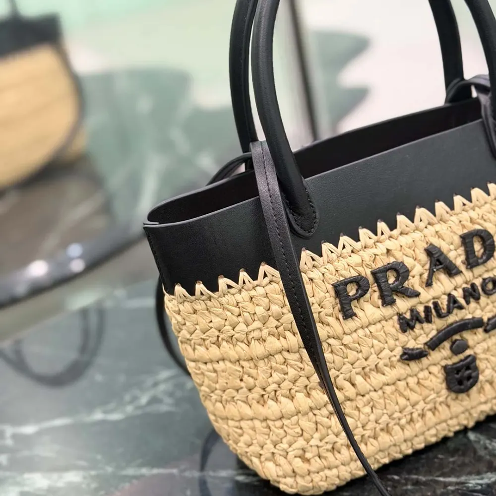 Prada Women Mini Crochet and Leather Tote Bag - image 9