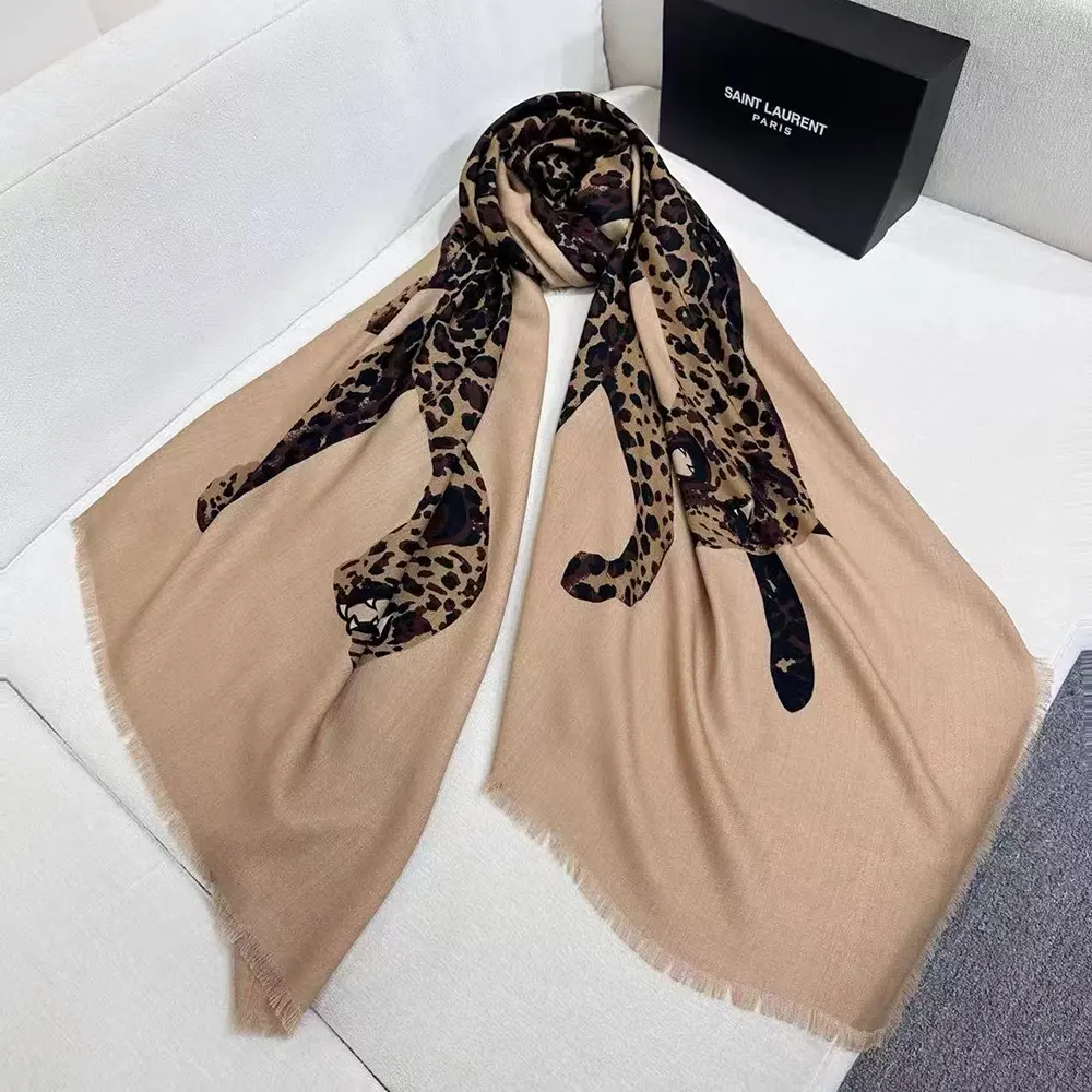 Styled necktie look with Saint Laurent YSL Cassandre Square Scarf in brown