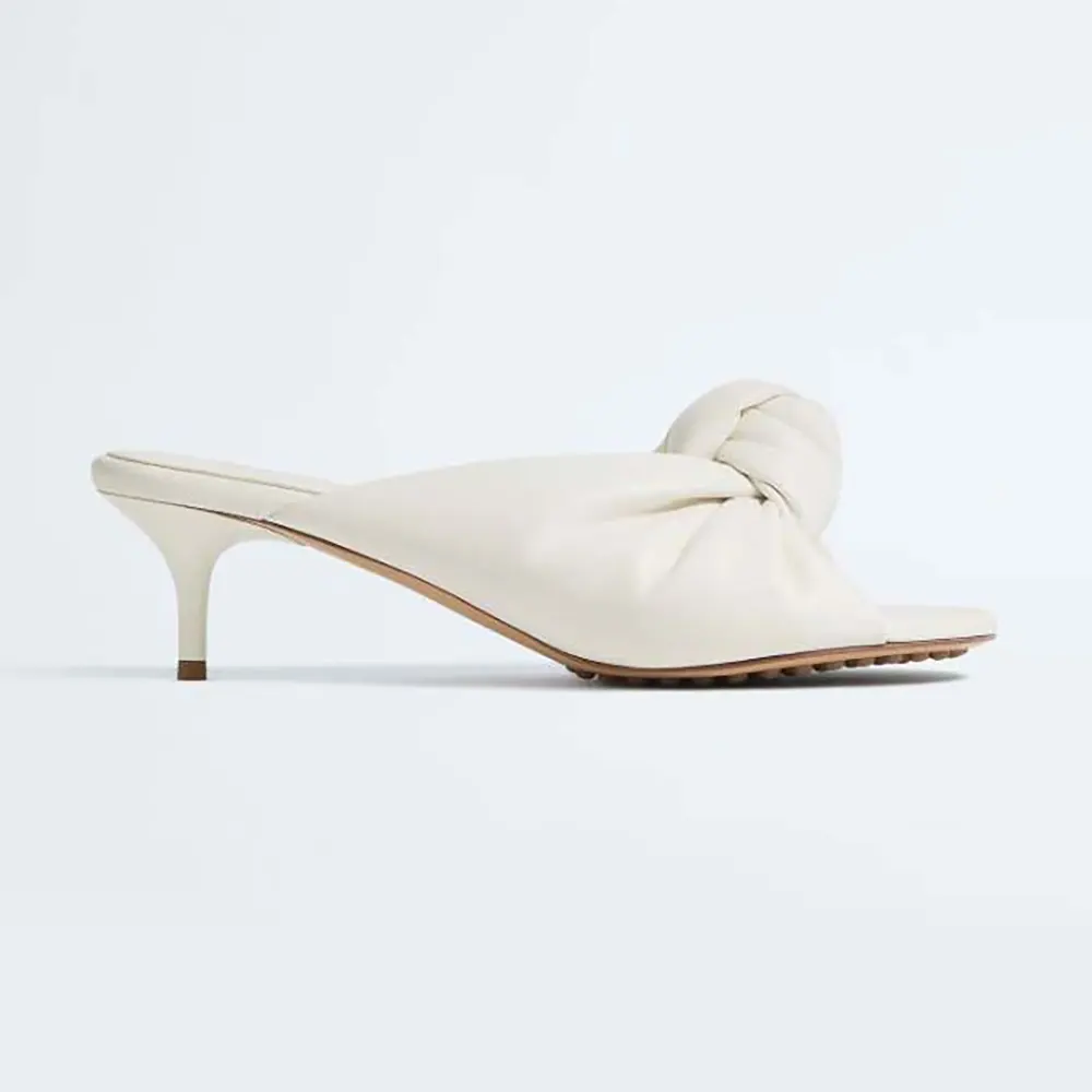 Side view of Bottega Veneta Women Cherry Mule in Supple Nappa Leather-Alabaster