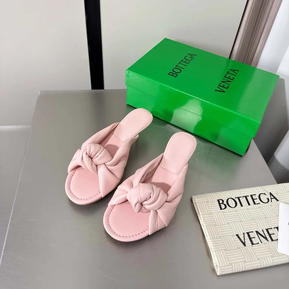 Rear view showing open back and high heel of Bottega Veneta Women Cherry Mule