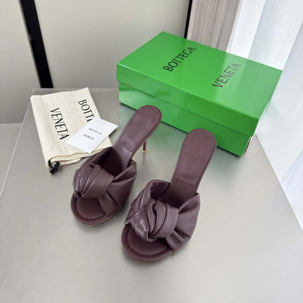 Top angle showing supple nappa leather on Bottega Veneta Cherry Mule
