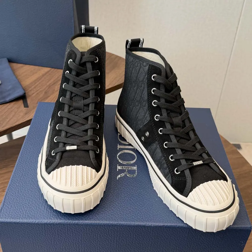 Dior Unisex Hooper High-Top Sneaker Black Dior Oblique Jacquard and Black Suede Calfskin - image 4