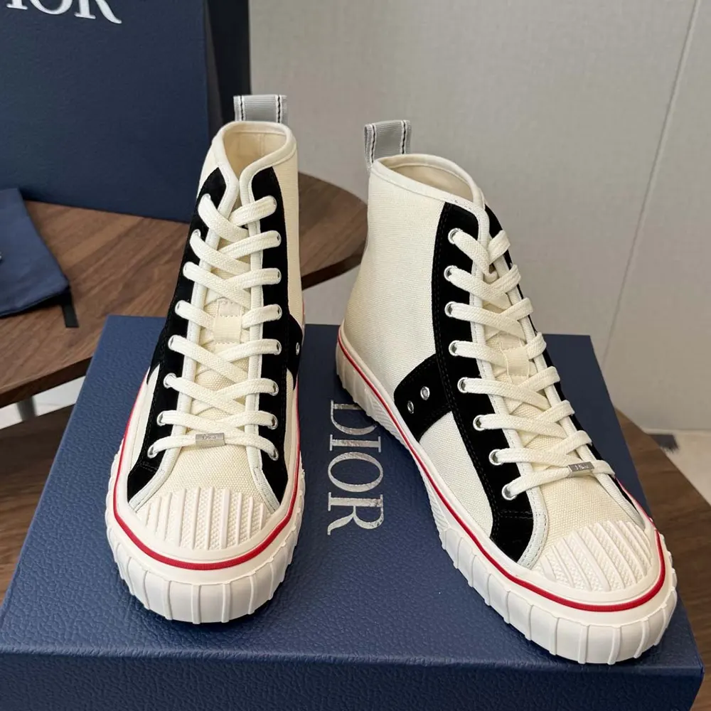 Dior Unisex Hooper High-Top Sneaker White Canvas and Navy Blue Suede Calfskin - image 4