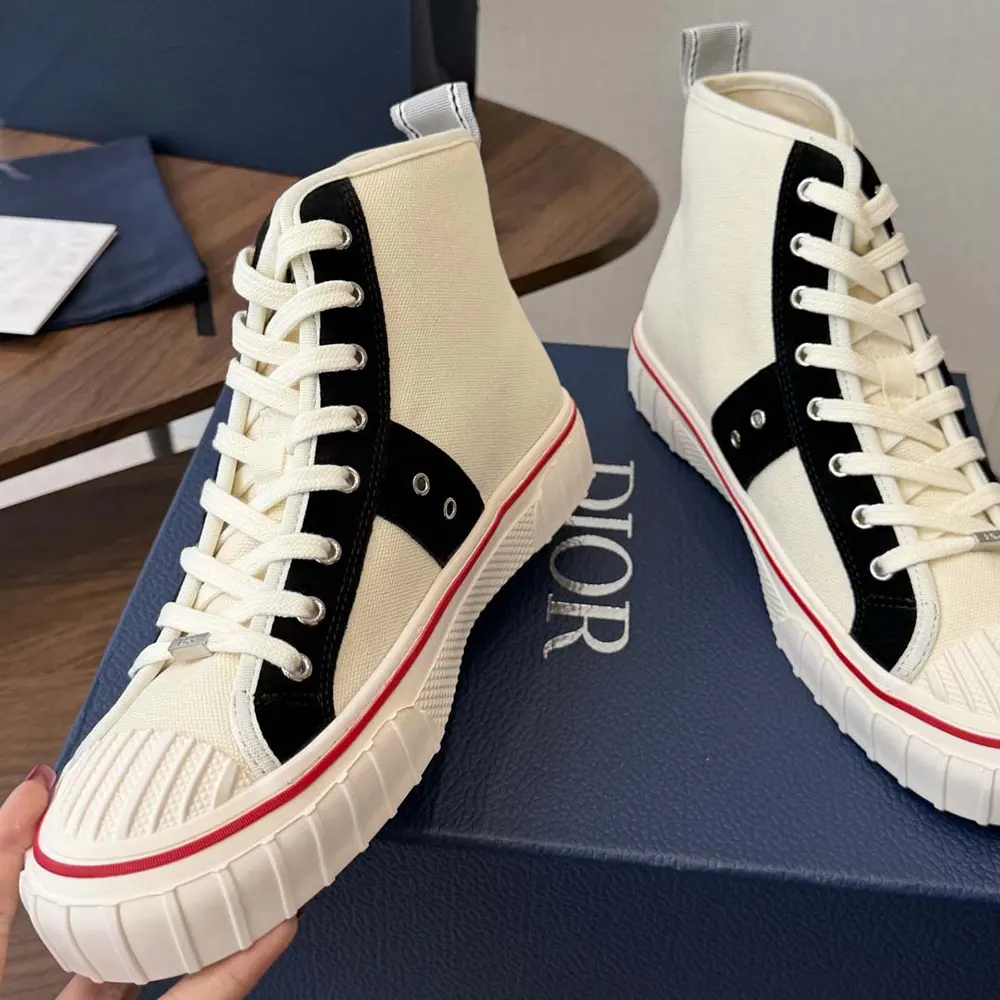 Dior Unisex Hooper High-Top Sneaker White Canvas and Navy Blue Suede Calfskin - image 6