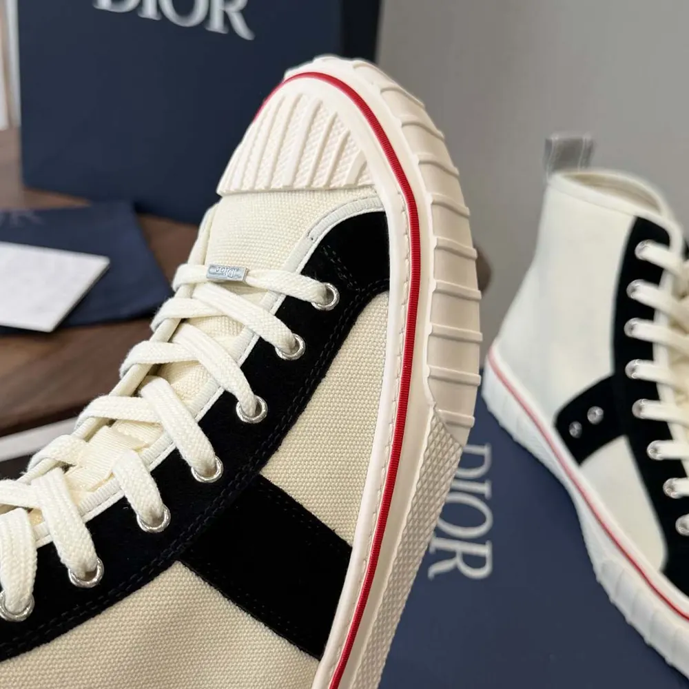 Dior Unisex Hooper High-Top Sneaker White Canvas and Navy Blue Suede Calfskin - image 8