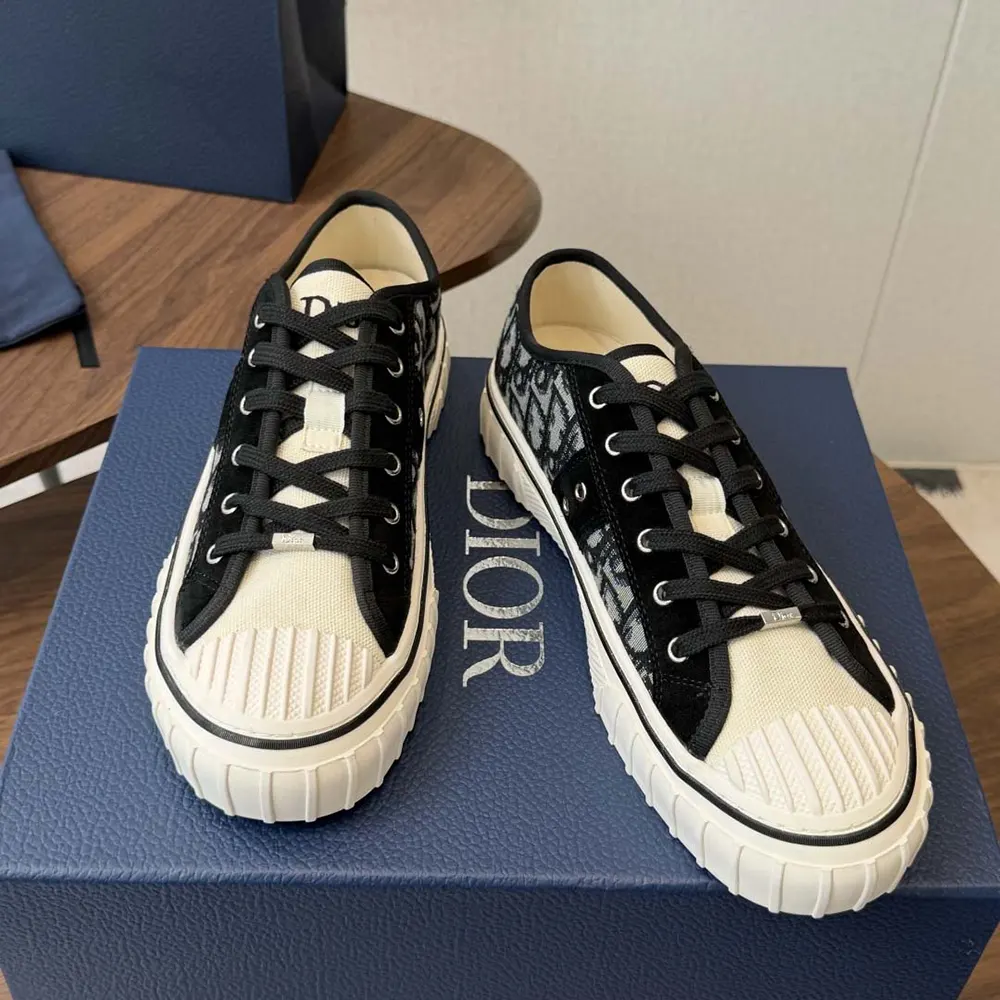 Dior Unisex Hooper Low-Top Sneaker Beige and Blue Dior Oblique Jacquard and Black Suede Calfskin - image 4