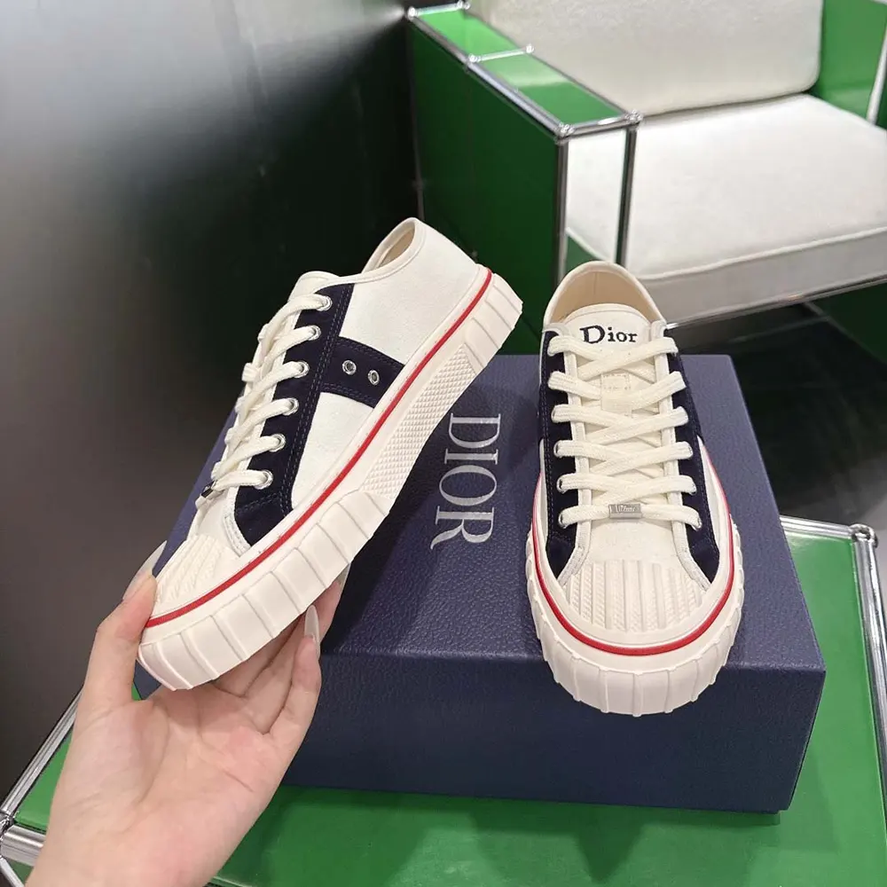 Dior Unisex Hooper Low-Top Sneaker White Canvas and Navy Blue Suede Calfskin - image 5