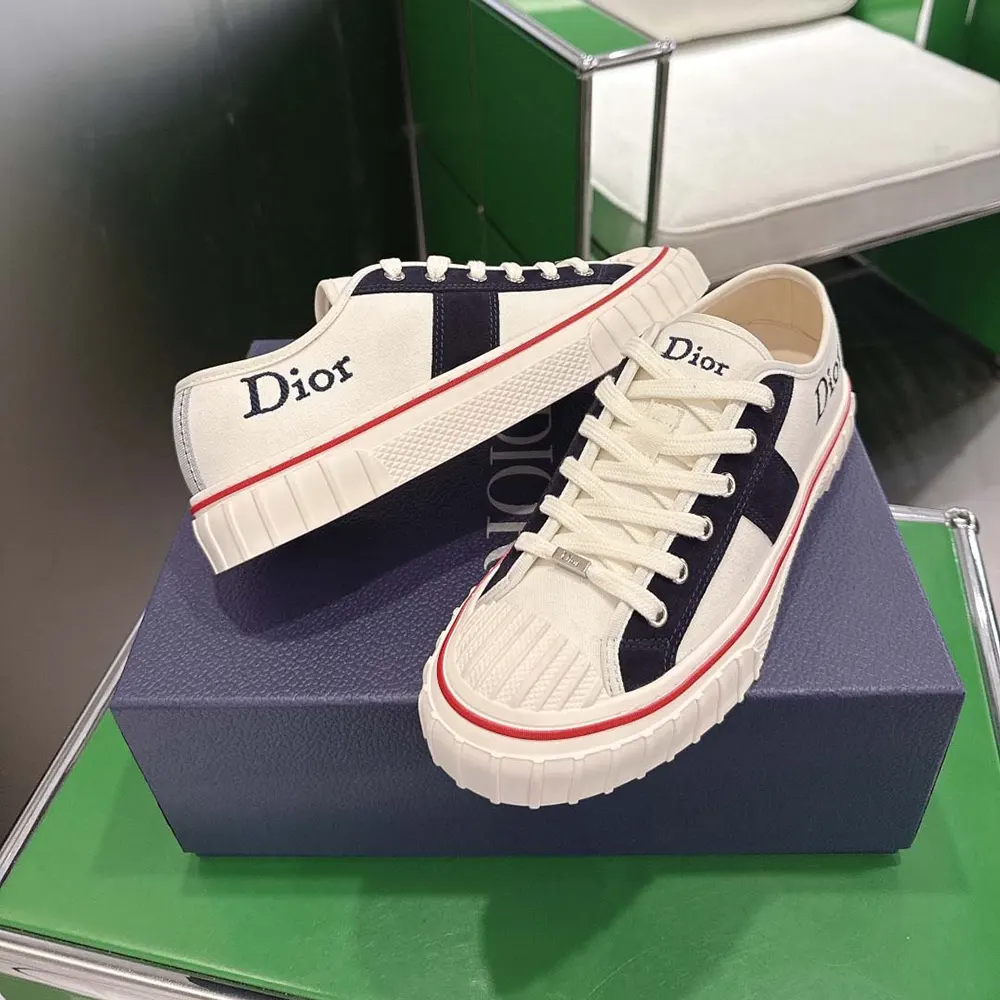Dior Unisex Hooper Low-Top Sneaker White Canvas and Navy Blue Suede Calfskin - image 4