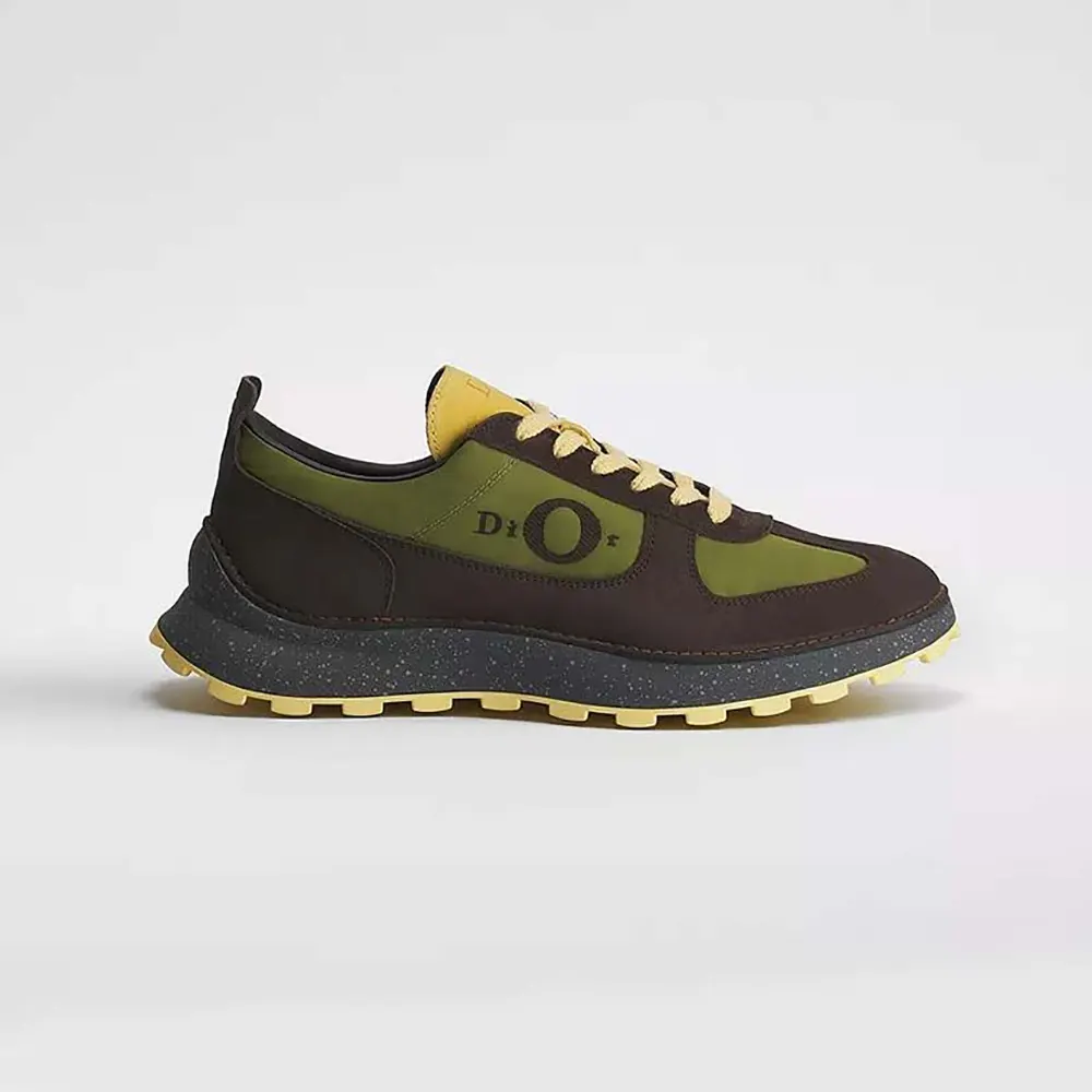 Side view of Dior Unisex Squash Sneaker brown yellow suede calfskin