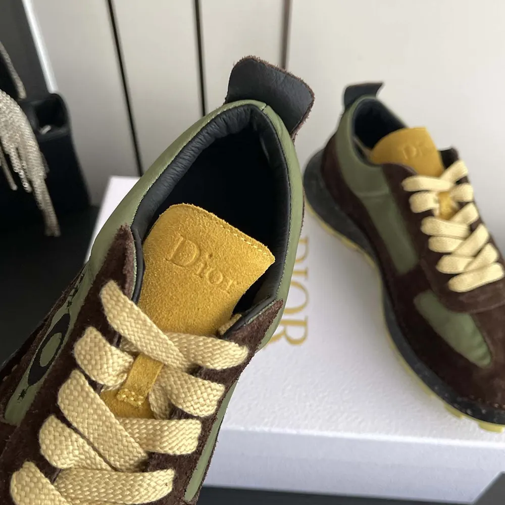 Dior Unisex Squash Sneaker Brown and Yellow Suede Calfskin with Green Technical Fabric - image 9