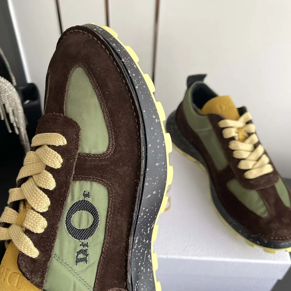 Dior Unisex Squash Sneaker Brown and Yellow Suede Calfskin with Green Technical Fabric - image 8