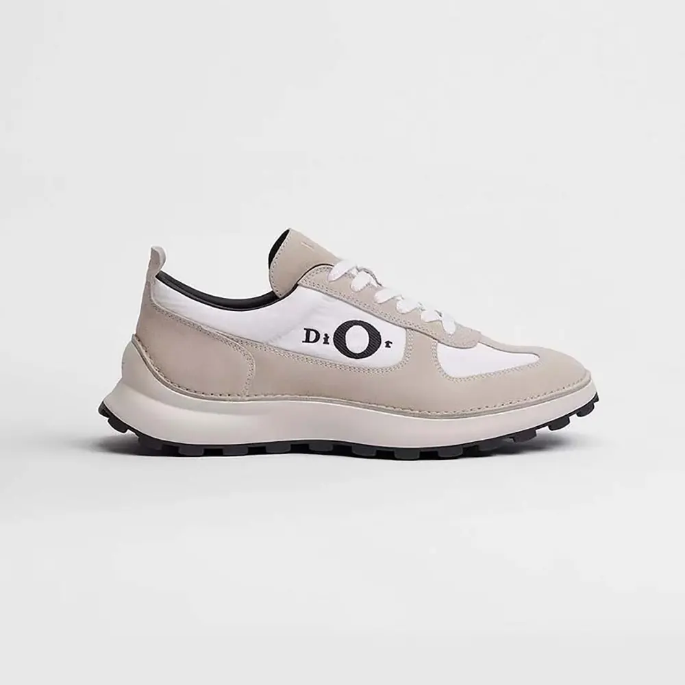 Side view of Dior Unisex Squash Sneaker Dior Gray Suede Calfskin and White Fabric