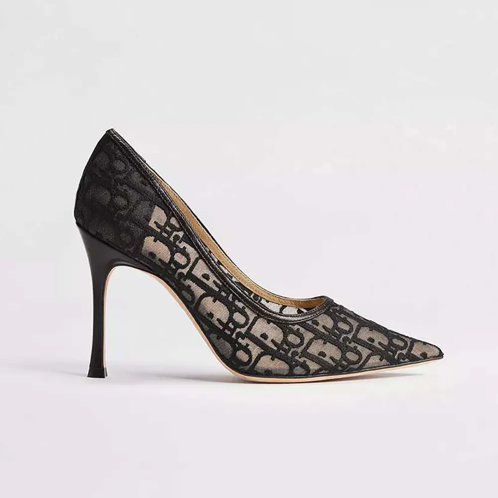 Side profile of Dior Women Adiorable Pump Black Dior Oblique Embroidered Mesh