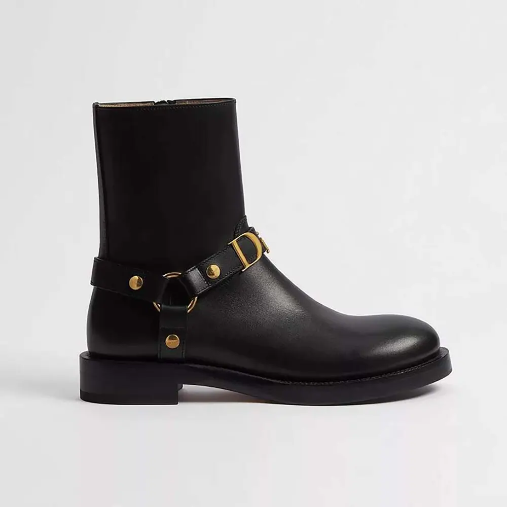 Side profile of Dior Women Bolt Ankle Boot Black Calfskin showing silhouette