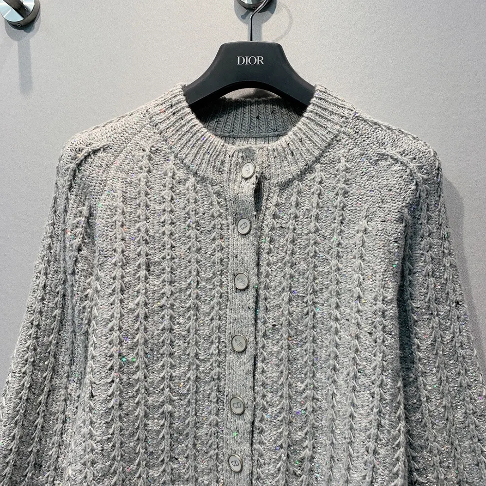 Dior Women Cardigan Gray Virgin Wool-Cashmere-Blend Tweed Embroidered with Sequins - image 4