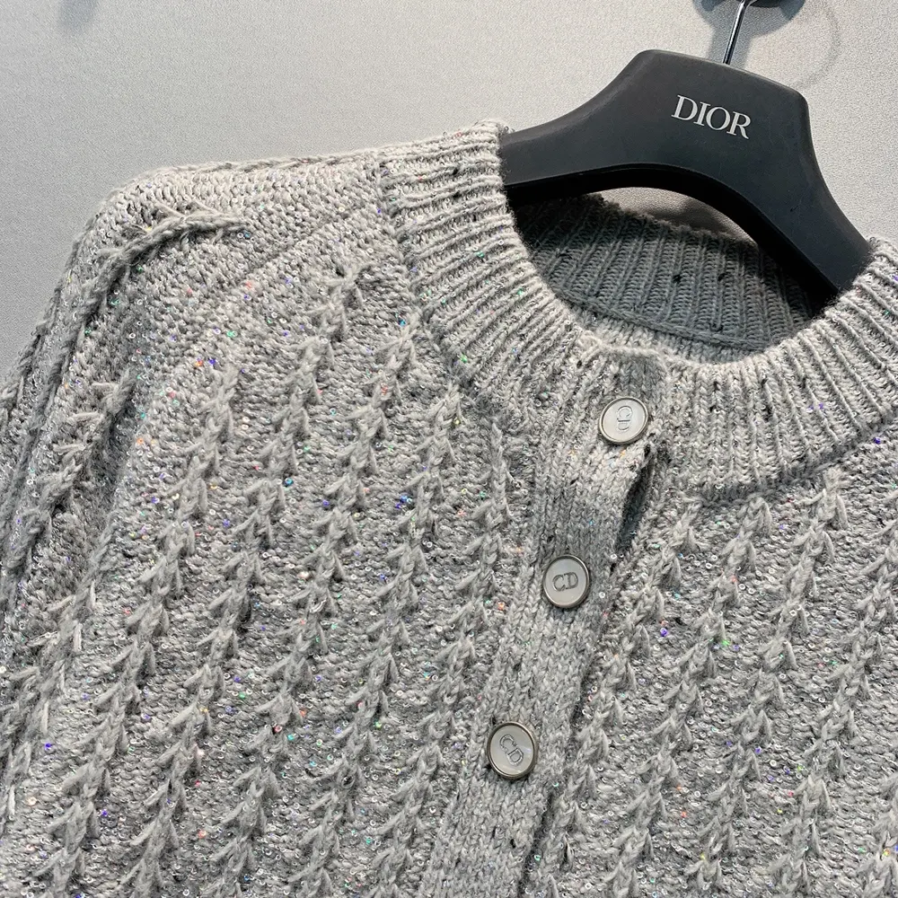 Dior Women Cardigan Gray Virgin Wool-Cashmere-Blend Tweed Embroidered with Sequins - image 5