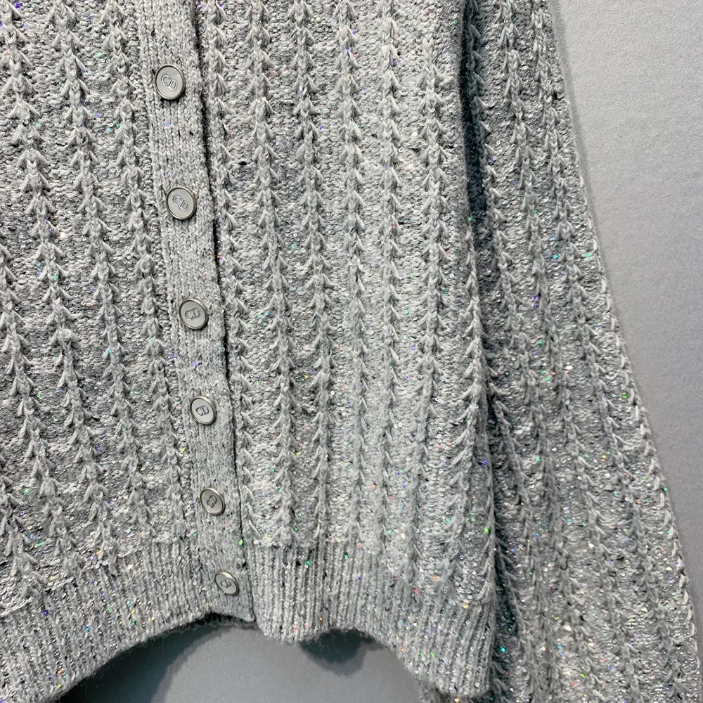 Dior Women Cardigan Gray Virgin Wool-Cashmere-Blend Tweed Embroidered with Sequins - image 6