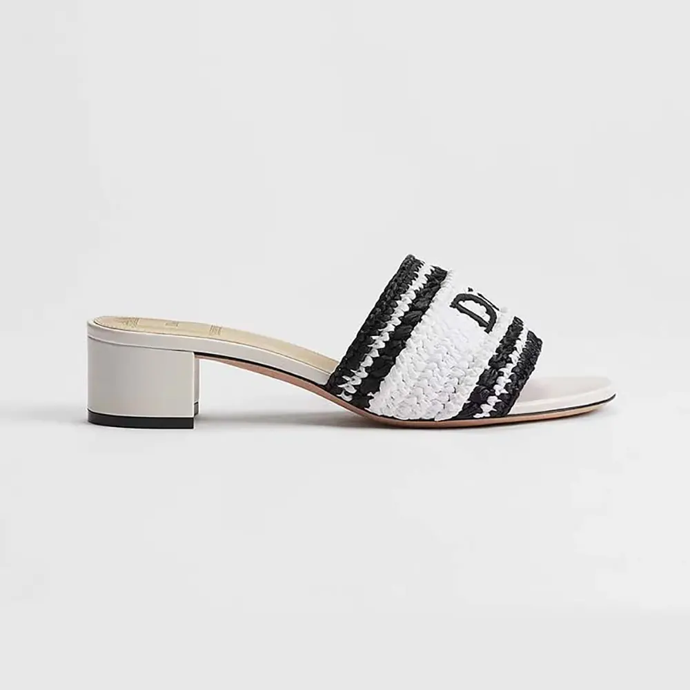 Side profile of Dior Women Dioriviera Dior Woven Heeled Slide White