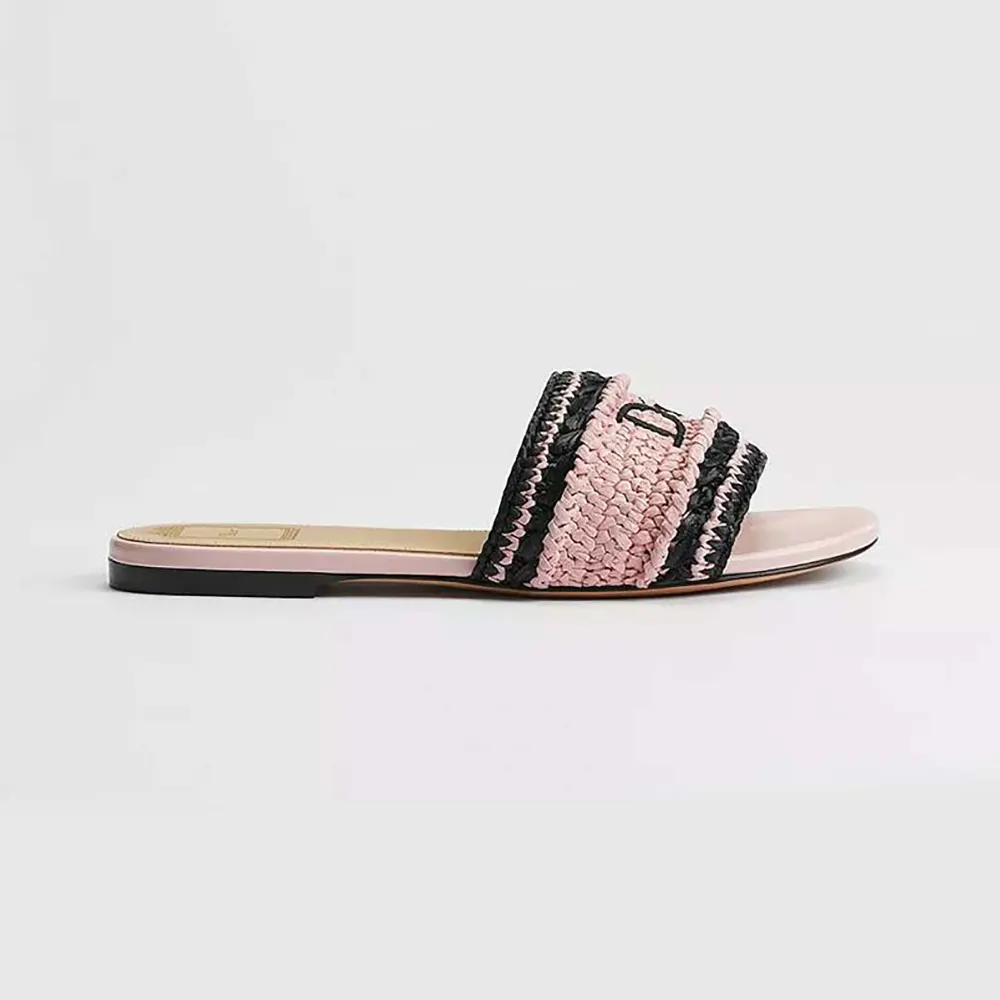 Front angle of Dior Women Dioriviera Dior Woven Slide Soupir Pink sandal