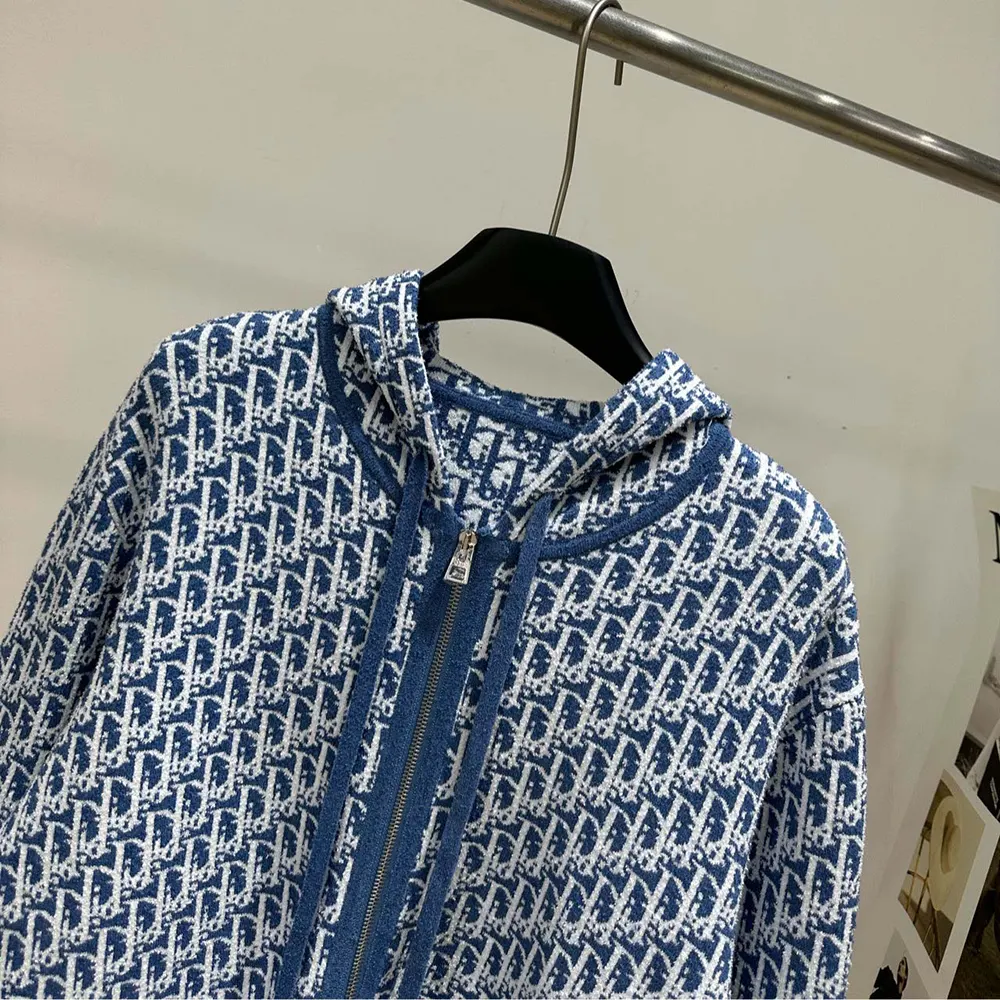 Dior Women Dioriviera Zipped Cardigan with Hood Blue Spongy Dior Oblique Cotton-Blend Jacquard - image 4