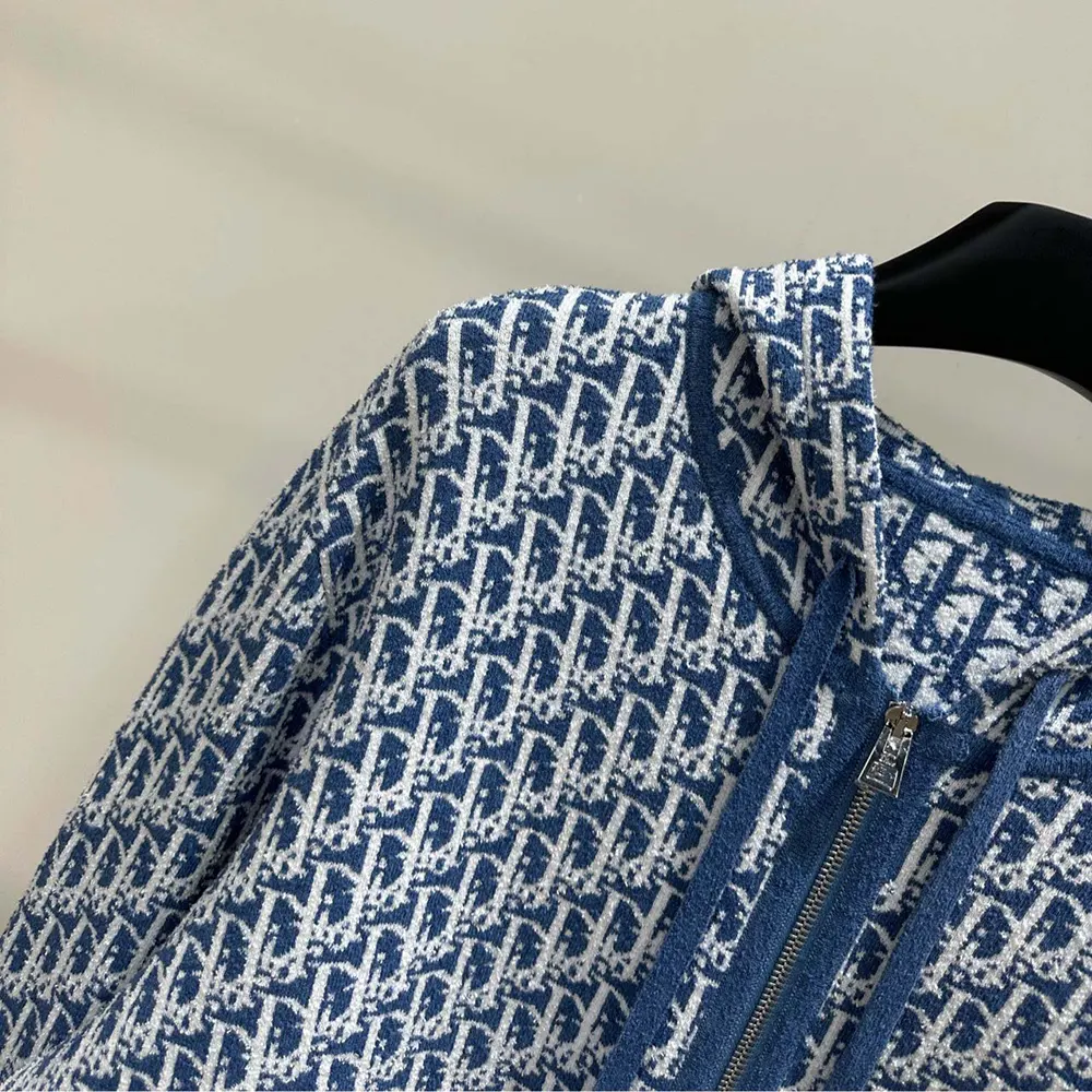Dior Women Dioriviera Zipped Cardigan with Hood Blue Spongy Dior Oblique Cotton-Blend Jacquard - image 5