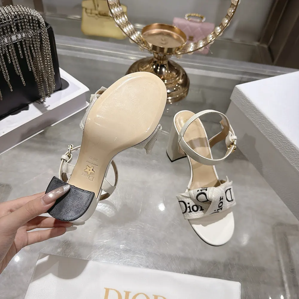 Dior Women J’Adior Heeled Sandal Embroidered Cotton and Trench Lambskin - image 9