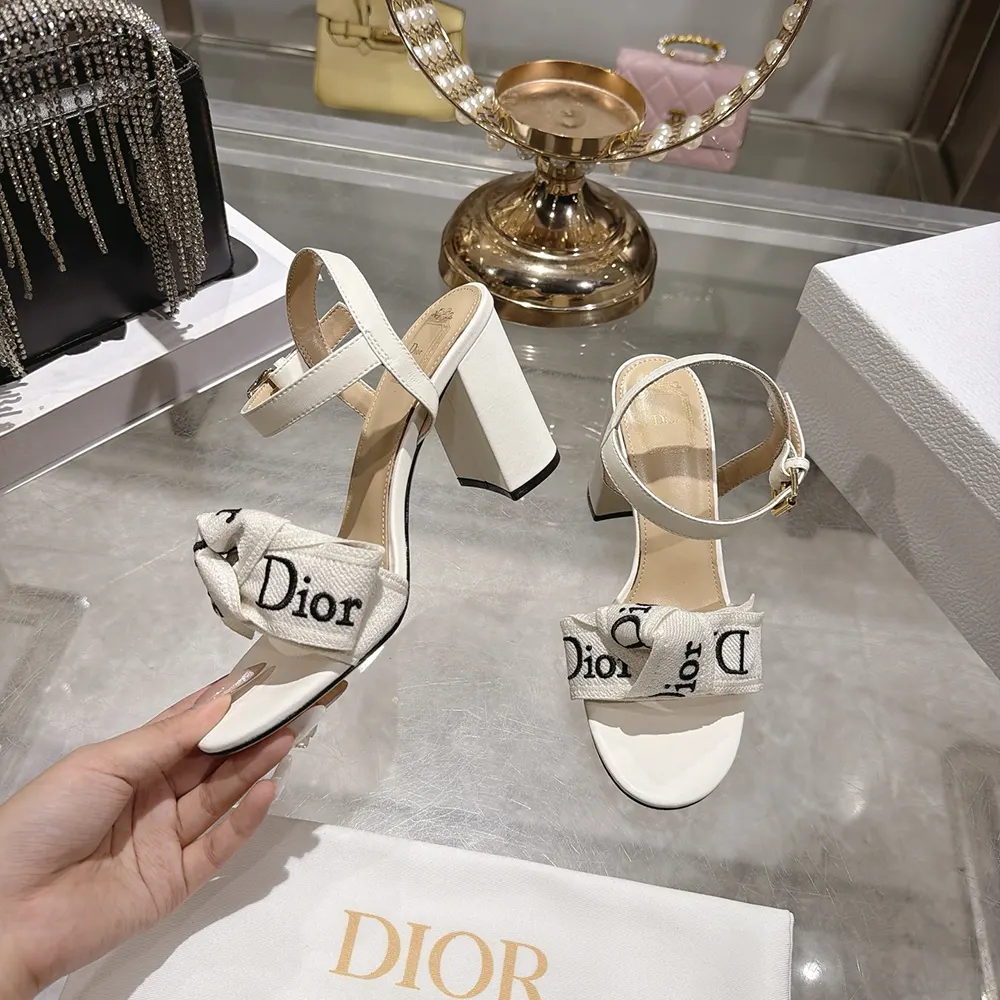 Dior Women J’Adior Heeled Sandal Embroidered Cotton and Trench Lambskin - image 4