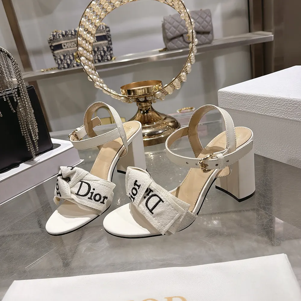 Dior Women J’Adior Heeled Sandal Embroidered Cotton and Trench Lambskin - image 5