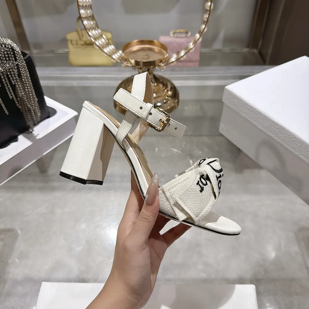 Dior Women J’Adior Heeled Sandal Embroidered Cotton and Trench Lambskin - image 6