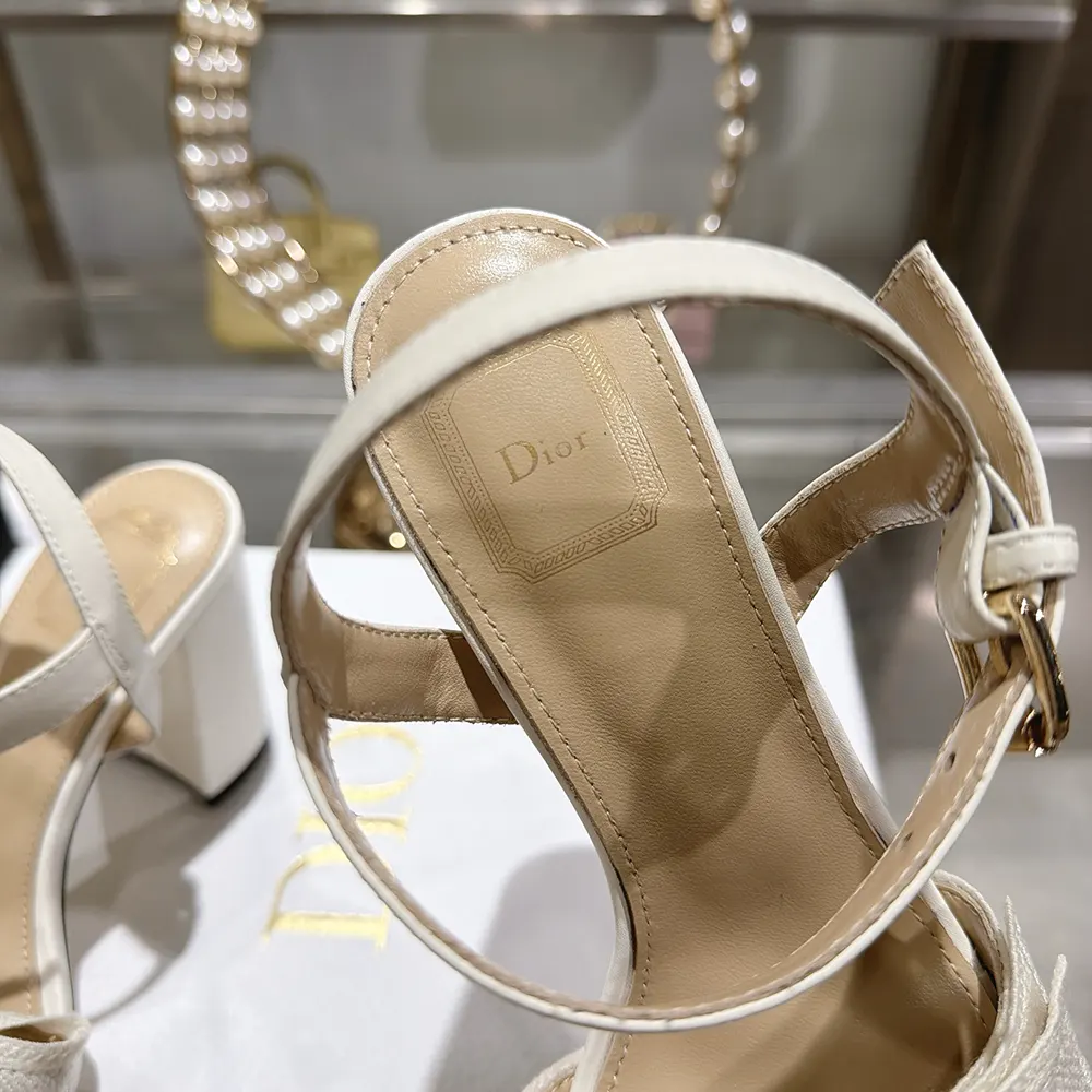 Dior Women J’Adior Heeled Sandal Embroidered Cotton and Trench Lambskin - image 8