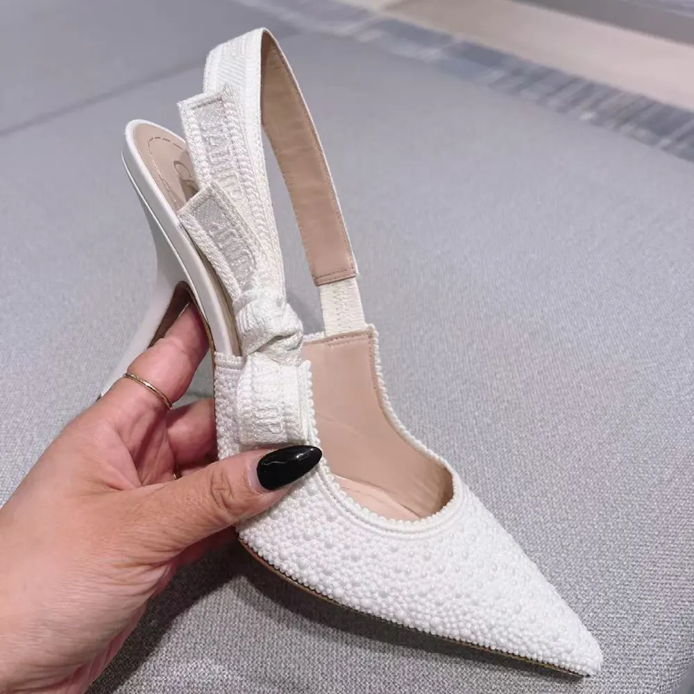 Dior Women J’Adior Slingback Pump Embroidered Cotton and White Resin Pearls - image 5