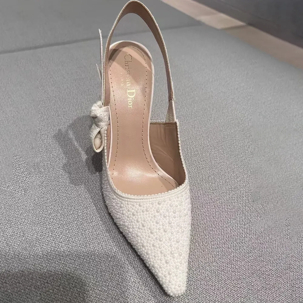 Dior Women J’Adior Slingback Pump Embroidered Cotton and White Resin Pearls - image 6