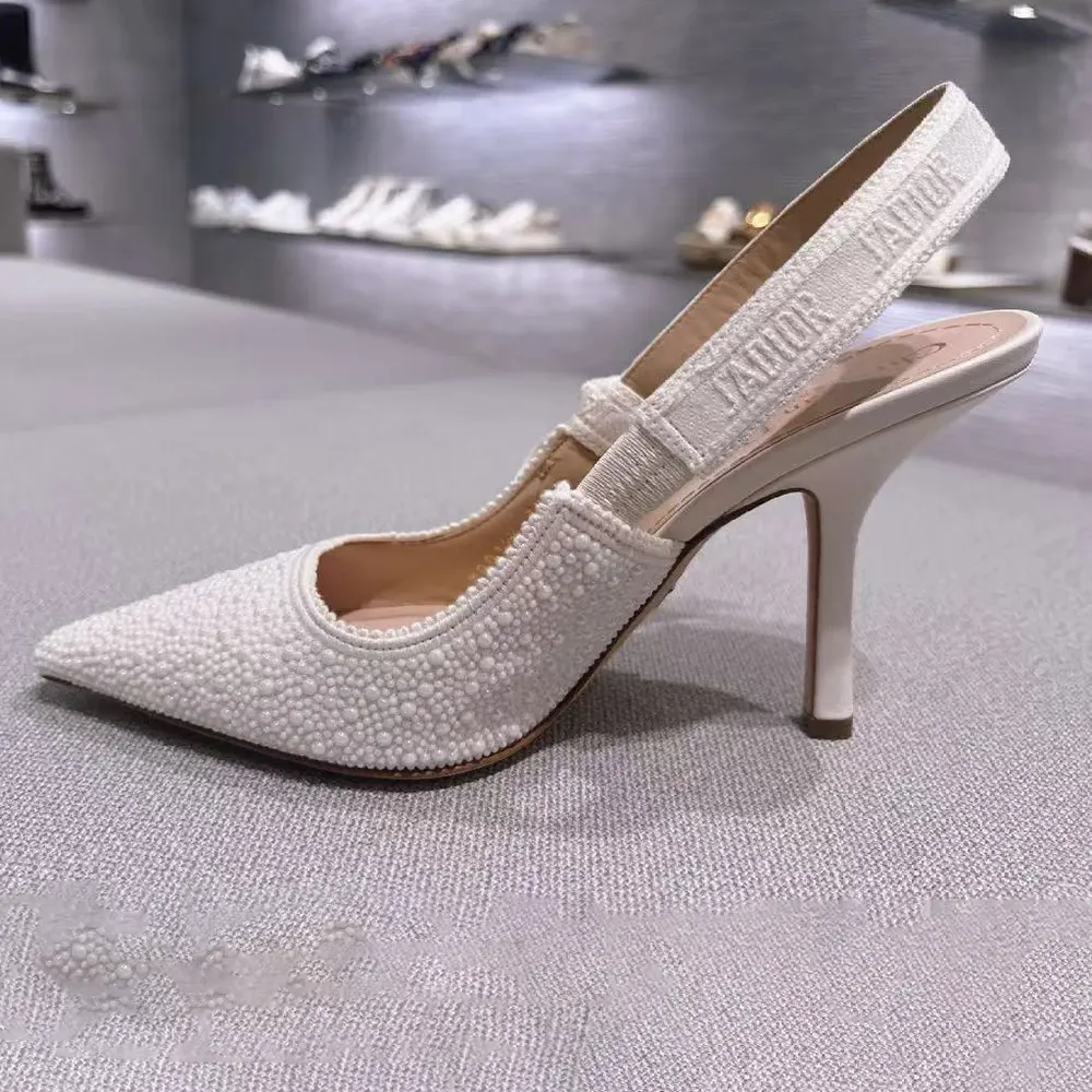 Dior Women J’Adior Slingback Pump Embroidered Cotton and White Resin Pearls - image 4