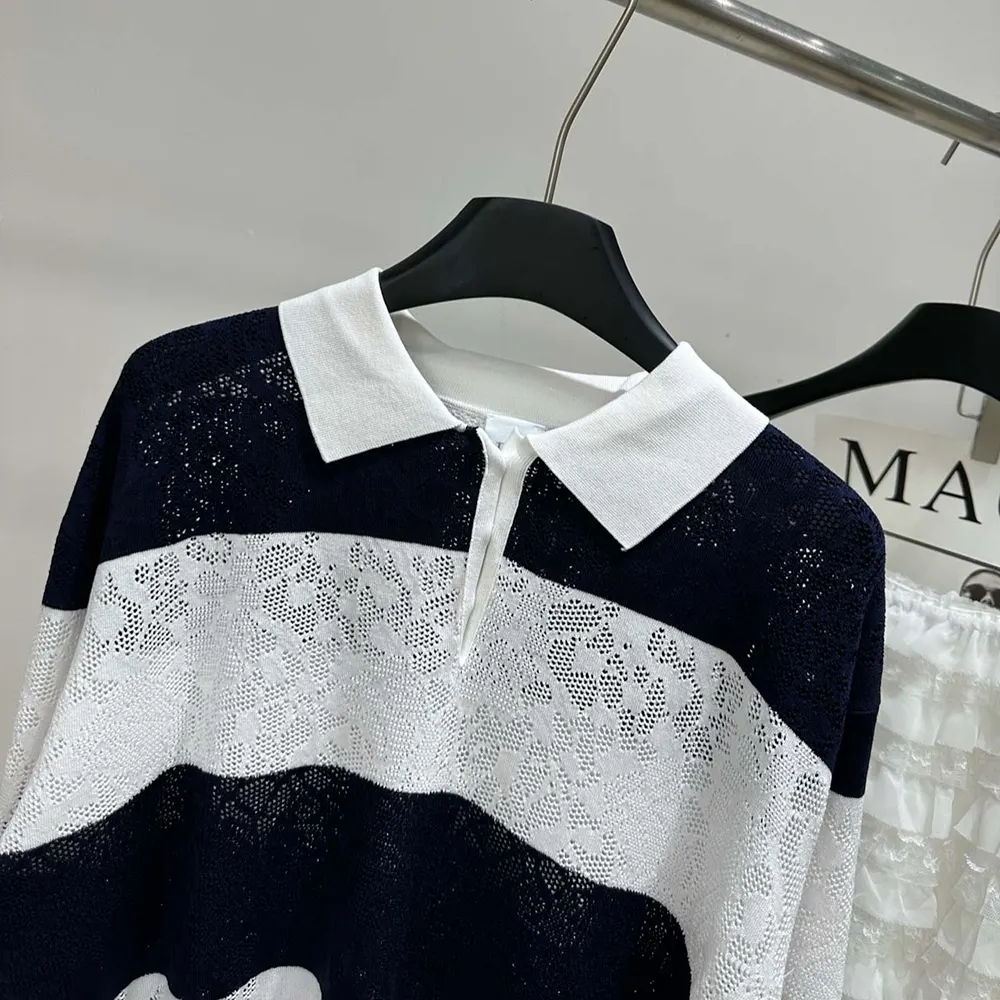 Dior Women Marinière Long-Sleeved Polo Shirt Black and White Technical Lace - image 4