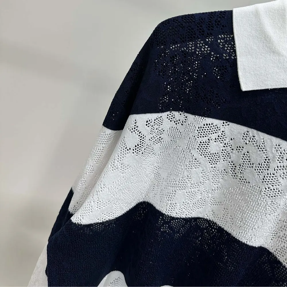 Dior Women Marinière Long-Sleeved Polo Shirt Black and White Technical Lace - image 7