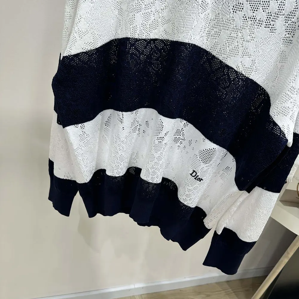 Dior Women Marinière Long-Sleeved Polo Shirt Black and White Technical Lace - image 9