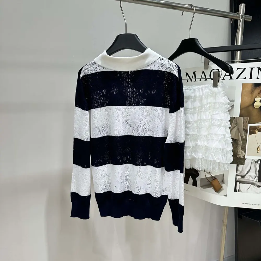 Side profile showing silhouette of Dior Women Marinière Long-Sleeved Polo Shirt