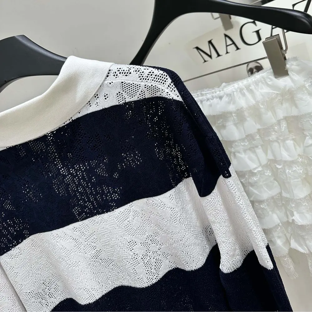 Dior Women Marinière Long-Sleeved Polo Shirt Black and White Technical Lace - image 5