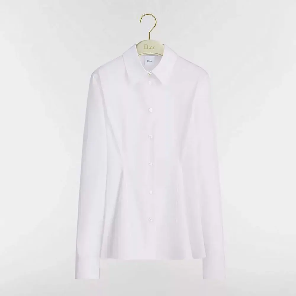 Front view of Dior Women Peplum Blouse White Cotton Poplin