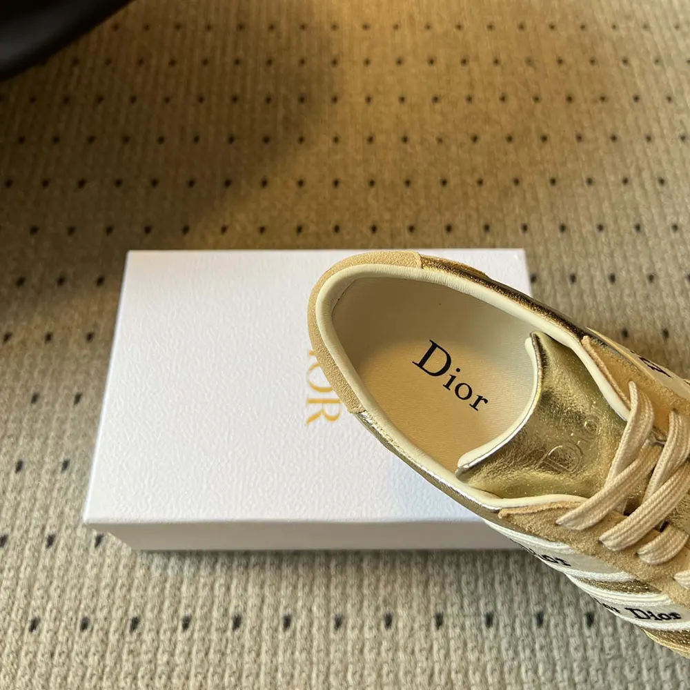 Dior Women Ribbon Sneaker Beige Suede Calfskin and Gold-Tone Crinkled Laminated Lambskin - image 9
